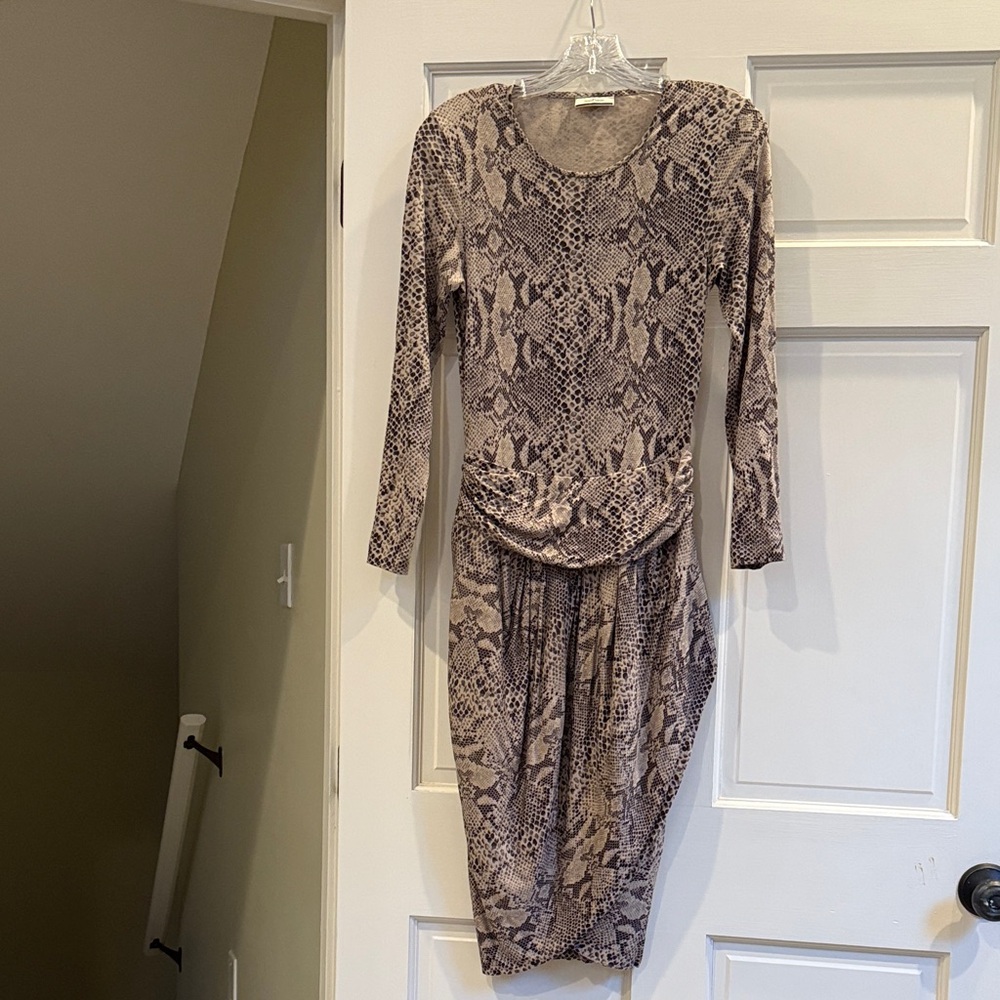 By Malene Birger Beige Snake Print Long Sleeve Dress